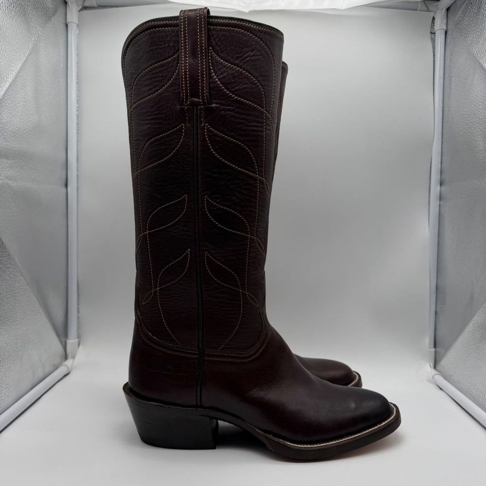 OST Holly Henry Handmade Chocolate Brown Calfskin Leather Western Boots Tall